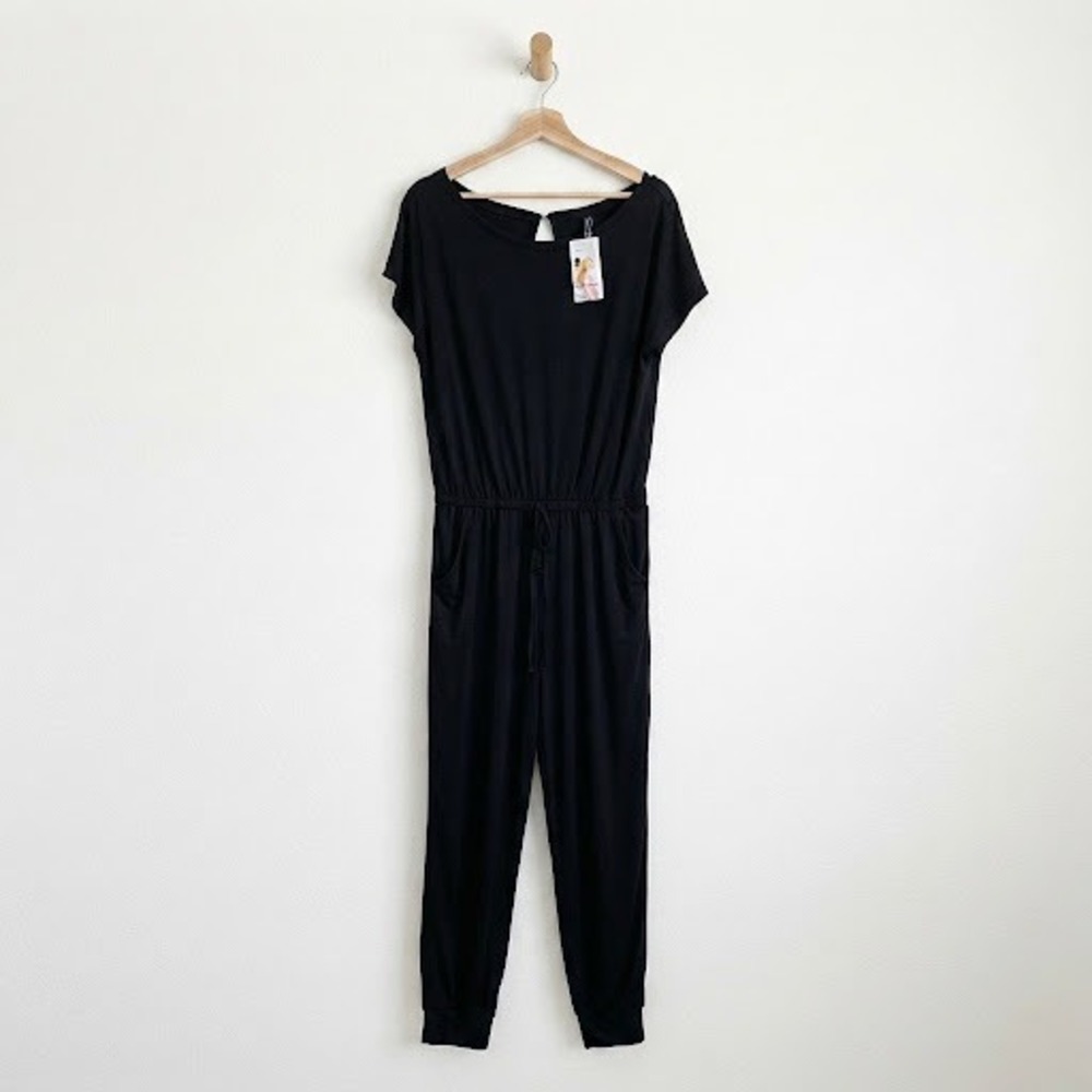 PRETTYGARDEN Black Romper Loungey Model Off Duty Aesthetic Large Casual NWT